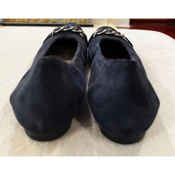 AGL Womens Shoes Chain Size 7.5-8.5 EU 38.5 Navy Blue Suede Leather Cap Toe Flat - Picture 5 of 11